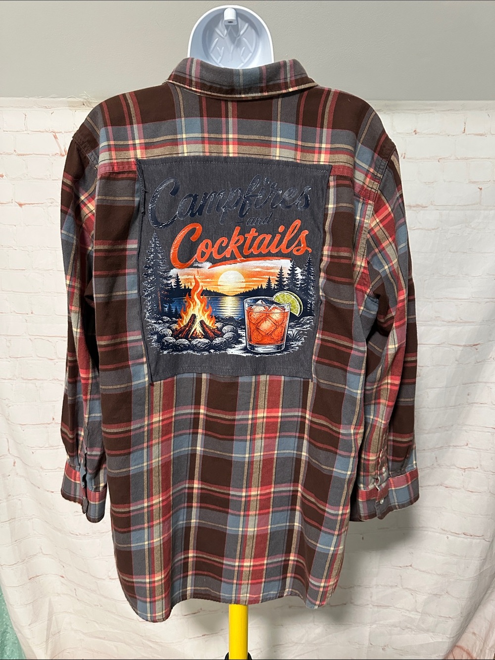 Upcycled Campfires and Cocktails Lake Tee  Button Down Shirt Sz 2X